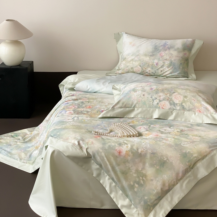 91家纺网 家纺一手货源 找家纺 云栖2025全棉纯棉数码印花50支四件套-春意阑珊 春意阑珊-绿