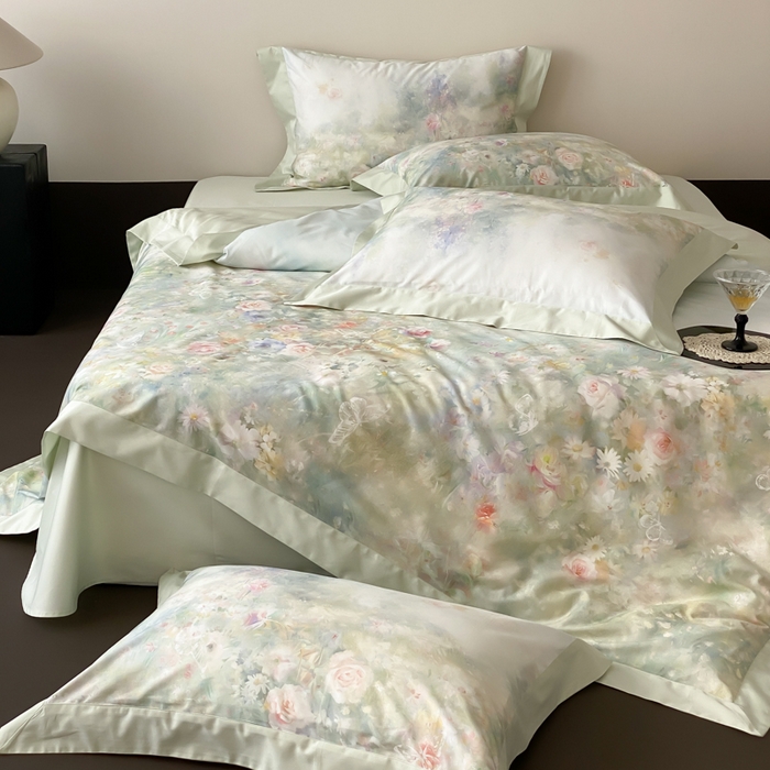 91家纺网 家纺一手货源 找家纺 云栖2025全棉纯棉数码印花50支四件套-春意阑珊 春意阑珊-绿