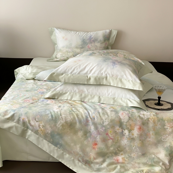 91家纺网 家纺一手货源 找家纺 云栖2025全棉纯棉数码印花50支四件套-春意阑珊 春意阑珊-绿