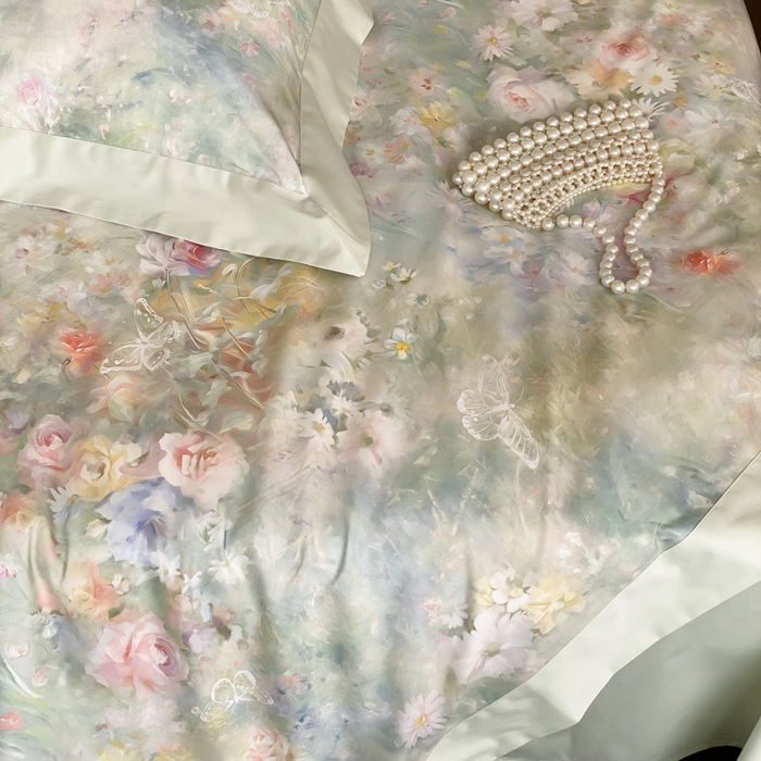 91家纺网 家纺一手货源 找家纺 云栖2025全棉纯棉数码印花50支四件套-春意阑珊 春意阑珊-绿