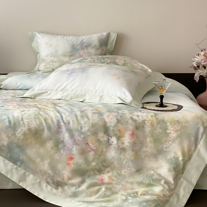 91家纺网 家纺一手货源 找家纺 云栖2025全棉纯棉数码印花50支四件套-春意阑珊 春意阑珊-绿