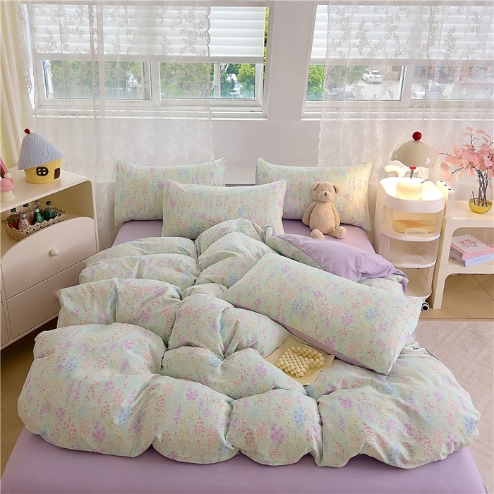 91家纺网 家纺一手货源 找家纺 优品阁 2025新款云感皱皱纱四件套 薰衣草