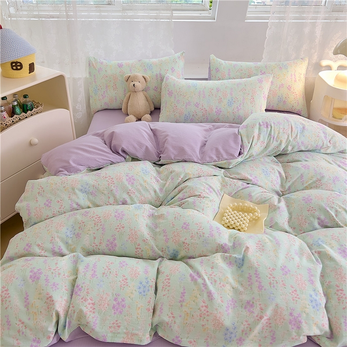 91家纺网 家纺一手货源 找家纺 优品阁 2025新款云感皱皱纱四件套 薰衣草