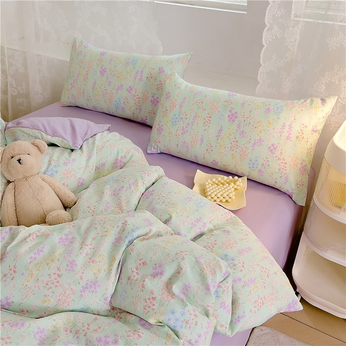 91家纺网 家纺一手货源 找家纺 优品阁 2025新款云感皱皱纱四件套 薰衣草