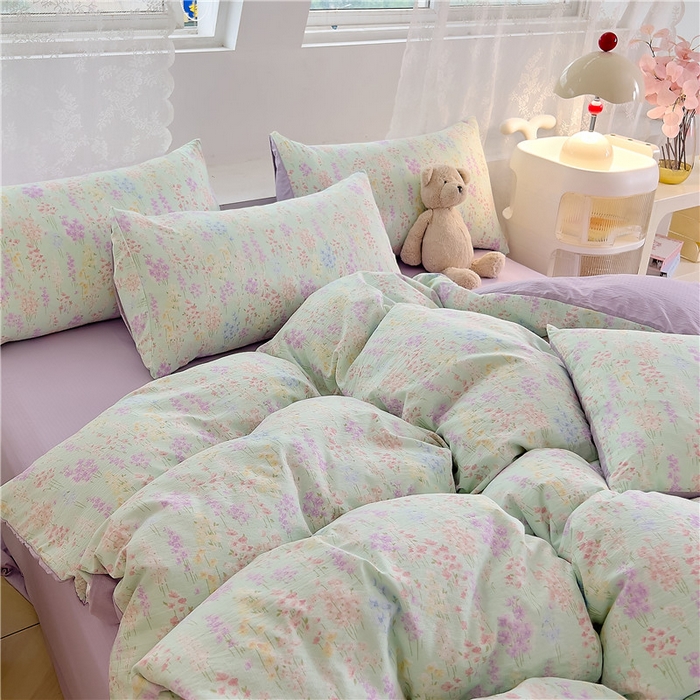 91家纺网 家纺一手货源 找家纺 优品阁 2025新款云感皱皱纱四件套 薰衣草