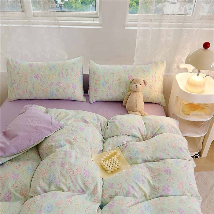 91家纺网 家纺一手货源 找家纺 优品阁 2025新款云感皱皱纱四件套 薰衣草