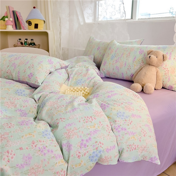 91家纺网 家纺一手货源 找家纺 优品阁 2025新款云感皱皱纱四件套 薰衣草