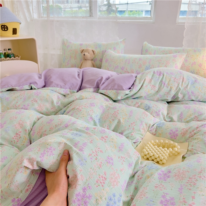 91家纺网 家纺一手货源 找家纺 优品阁 2025新款云感皱皱纱四件套 薰衣草