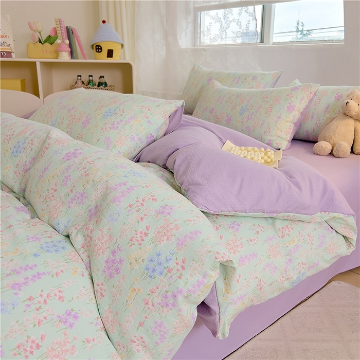 91家纺网 家纺一手货源 找家纺 优品阁 2025新款云感皱皱纱四件套 薰衣草