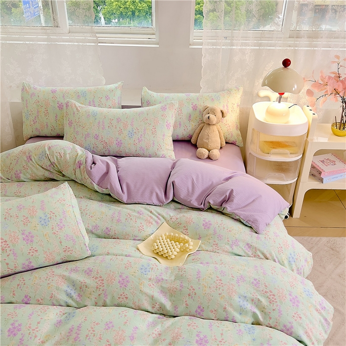 91家纺网 家纺一手货源 找家纺 优品阁 2025新款云感皱皱纱四件套 薰衣草