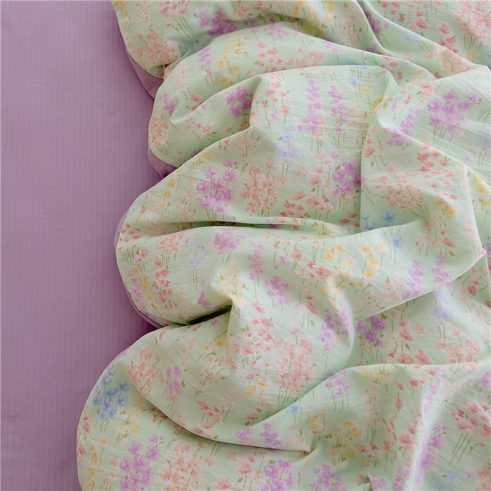 91家纺网 家纺一手货源 找家纺 优品阁 2025新款云感皱皱纱四件套 薰衣草