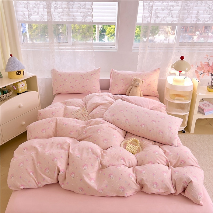 91家纺网 家纺一手货源 找家纺 优品阁 2025新款云感皱皱纱四件套 小美冰激凌