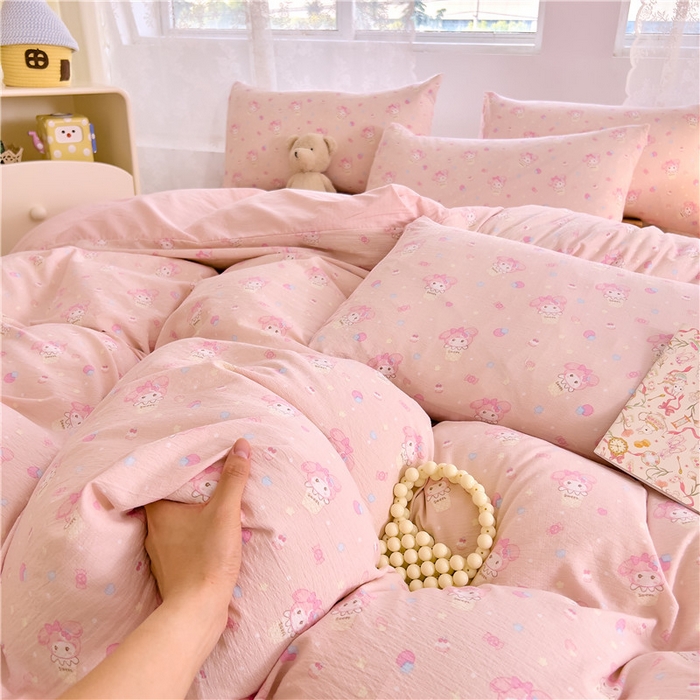 91家纺网 家纺一手货源 找家纺 优品阁 2025新款云感皱皱纱四件套 小美冰激凌