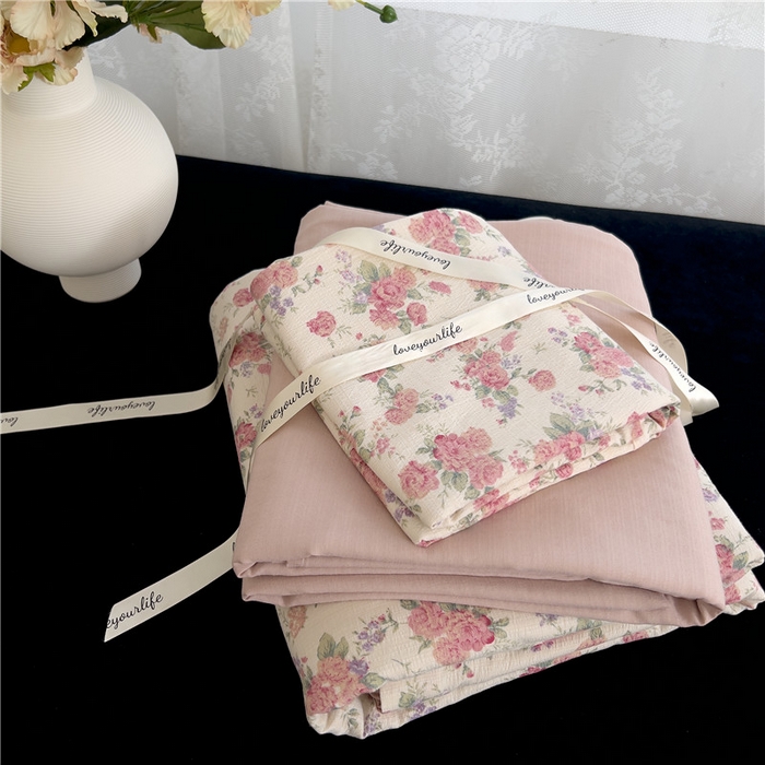 优品阁 2025新款云感皱皱纱四件套 蔷薇花园