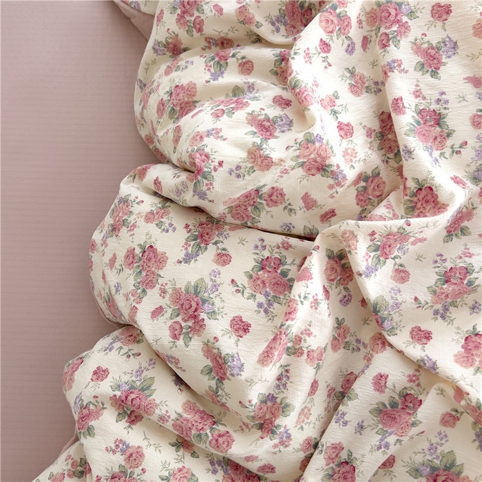 91家纺网 家纺一手货源 找家纺 优品阁 2025新款云感皱皱纱四件套 蔷薇花园