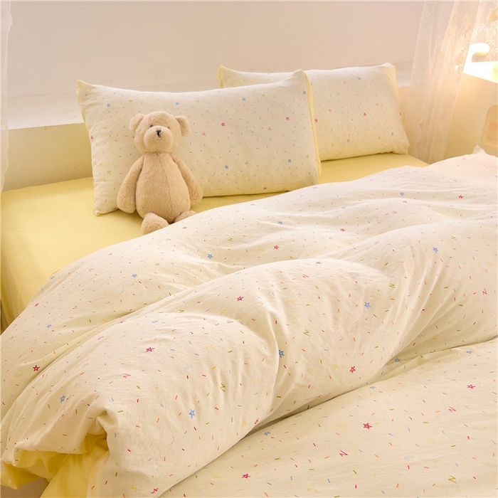 91家纺网 家纺一手货源 找家纺 优品阁 2025新款云感皱皱纱四件套 奶油派