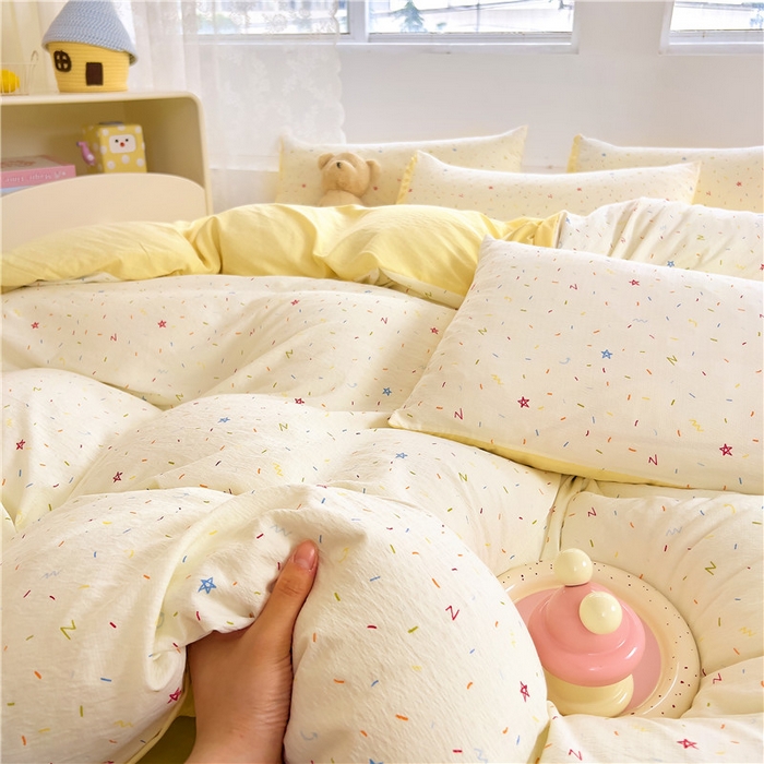 91家纺网 家纺一手货源 找家纺 优品阁 2025新款云感皱皱纱四件套 奶油派