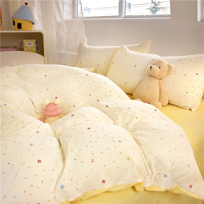 91家纺网 家纺一手货源 找家纺 优品阁 2025新款云感皱皱纱四件套 奶油派