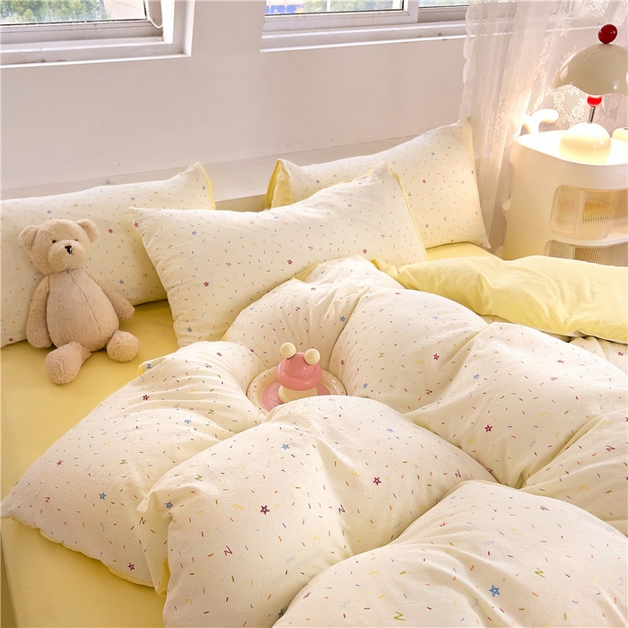 91家纺网 家纺一手货源 找家纺 优品阁 2025新款云感皱皱纱四件套 奶油派