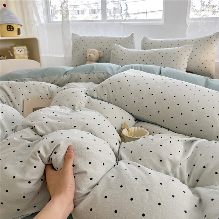 91家纺网 家纺一手货源 找家纺 优品阁 2025新款云感皱皱纱四件套 抹茶波波