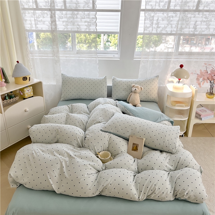 91家纺网 家纺一手货源 找家纺 优品阁 2025新款云感皱皱纱四件套 抹茶波波