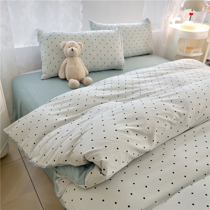 91家纺网 家纺一手货源 找家纺 优品阁 2025新款云感皱皱纱四件套 抹茶波波