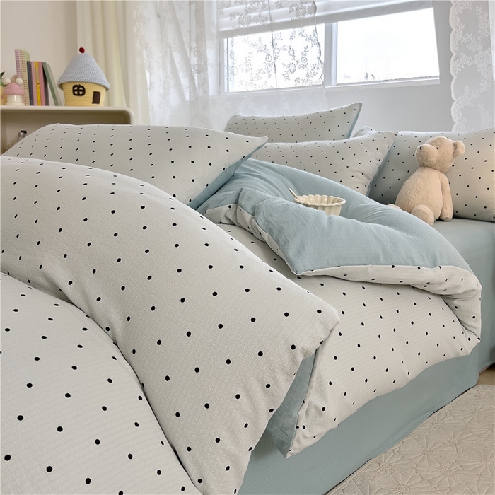 91家纺网 家纺一手货源 找家纺 优品阁 2025新款云感皱皱纱四件套 抹茶波波