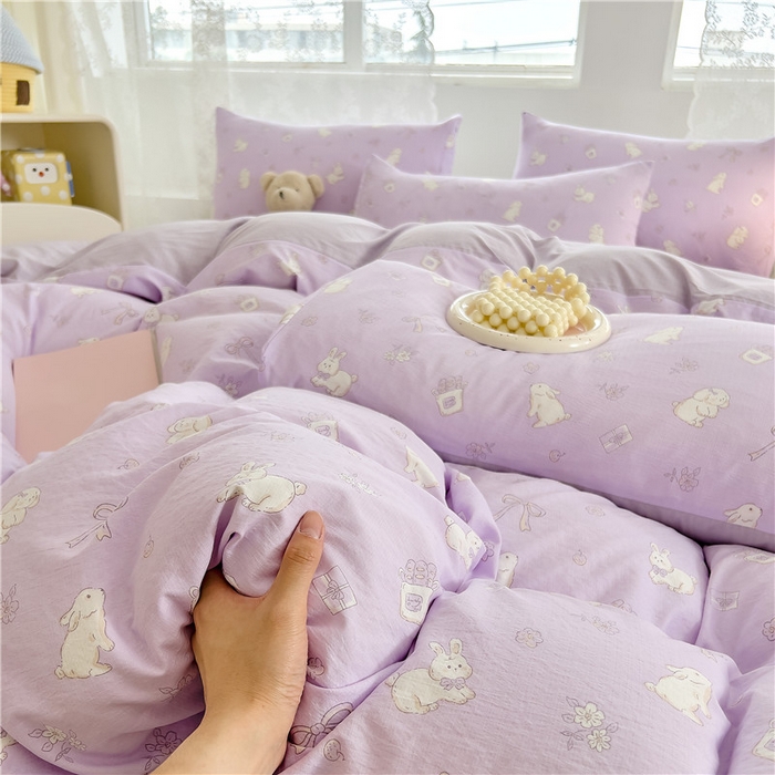 91家纺网 家纺一手货源 找家纺 优品阁 2025新款云感皱皱纱四件套 快乐兔