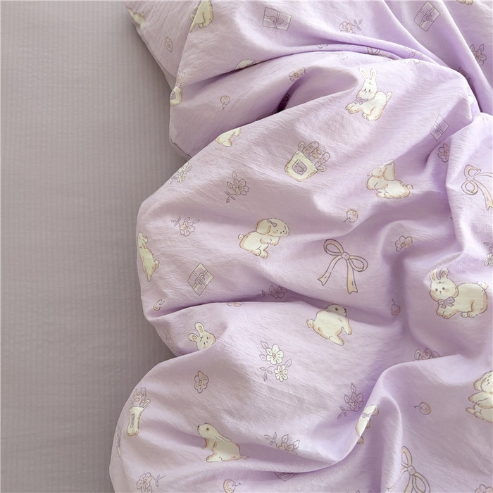 91家纺网 家纺一手货源 找家纺 优品阁 2025新款云感皱皱纱四件套 快乐兔