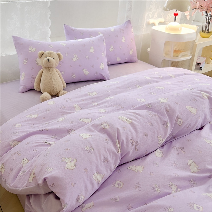 91家纺网 家纺一手货源 找家纺 优品阁 2025新款云感皱皱纱四件套 快乐兔