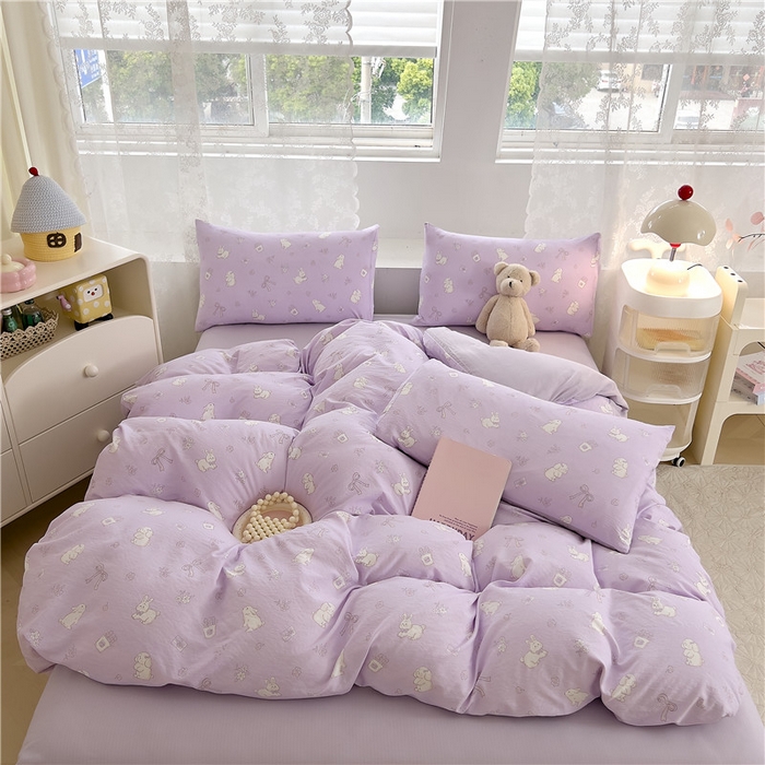 91家纺网 家纺一手货源 找家纺 优品阁 2025新款云感皱皱纱四件套 快乐兔