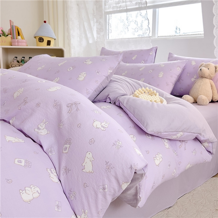 91家纺网 家纺一手货源 找家纺 优品阁 2025新款云感皱皱纱四件套 快乐兔