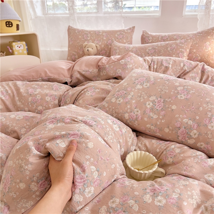 91家纺网 家纺一手货源 找家纺 优品阁 2025新款云感皱皱纱四件套 花样年华