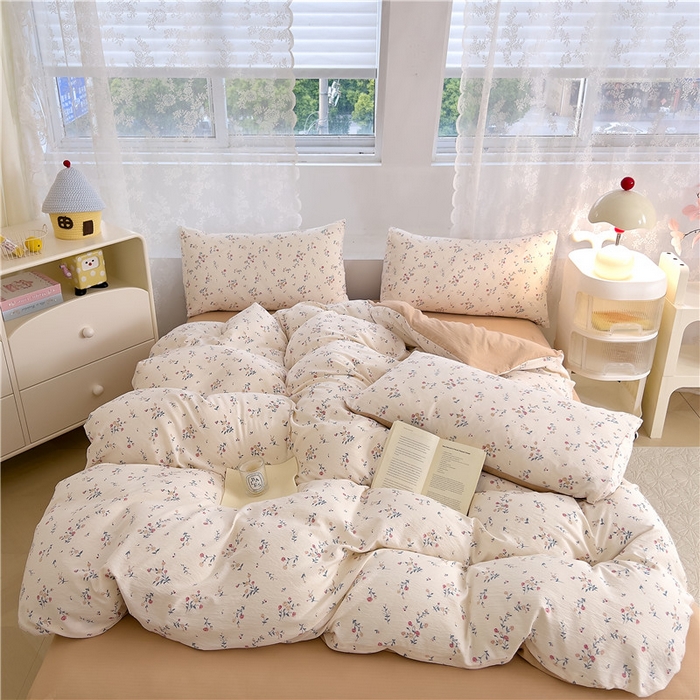 91家纺网 家纺一手货源 找家纺 优品阁 2025新款云感皱皱纱四件套 朝花夕拾