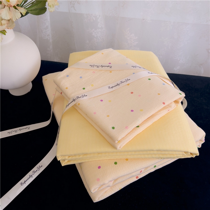 优品阁 2025新款云感皱皱纱四件套 彩色波点