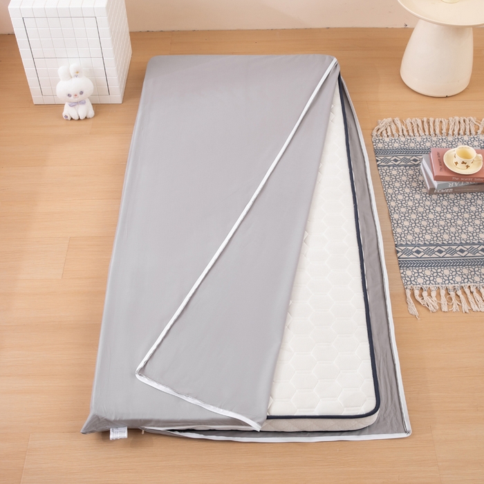 91家纺网 家纺一手货源 找家纺  凌云2025年新品全棉学生宿舍床垫套全包拉链式床笠单件纯棉床罩保护套 简约灰