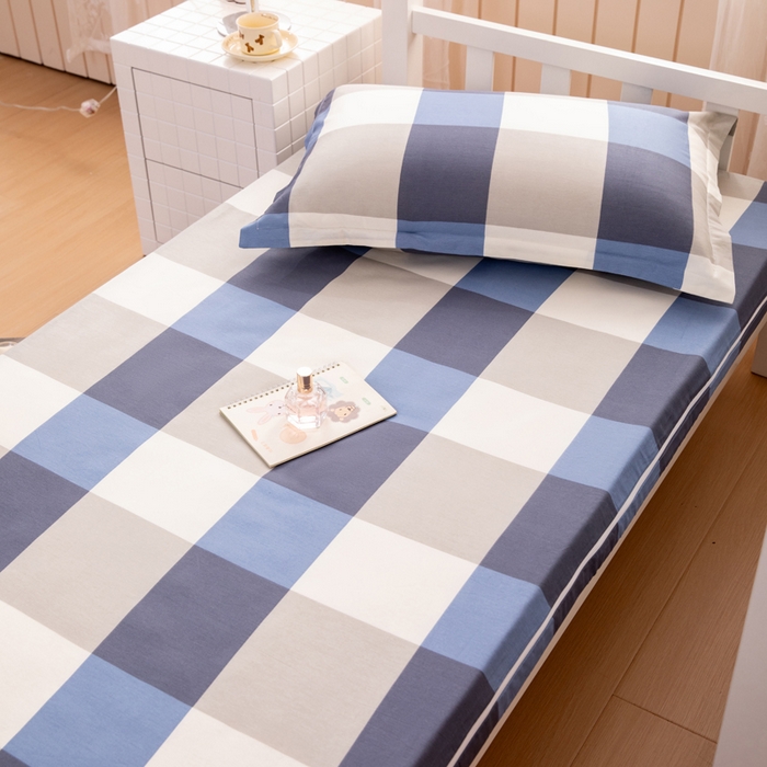 91家纺网 家纺一手货源 找家纺  凌云2025年新品全棉学生宿舍床垫套全包拉链式床笠单件纯棉床罩保护套 蓝大格蓝