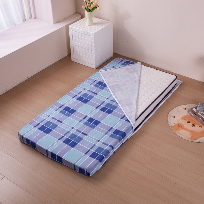 91家纺网 家纺一手货源 找家纺  凌云2025年新品全棉学生宿舍床垫套全包拉链式床笠单件纯棉床罩保护套 蓝绿格