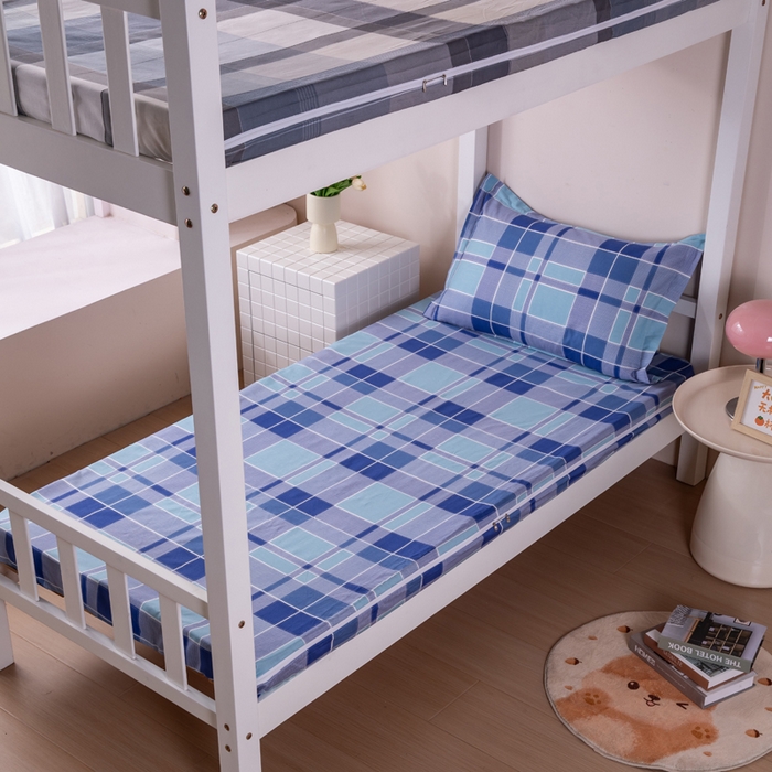 91家纺网 家纺一手货源 找家纺  凌云2025年新品全棉学生宿舍床垫套全包拉链式床笠单件纯棉床罩保护套 蓝绿格