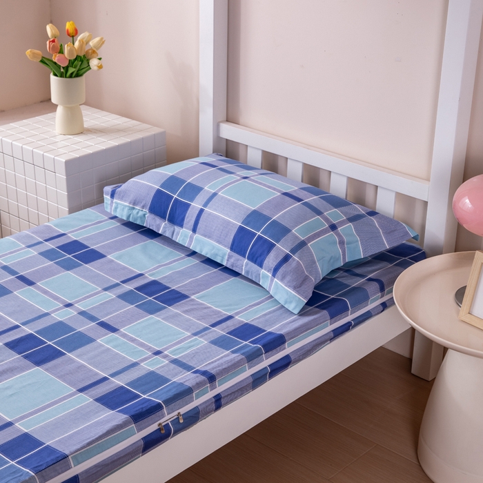 91家纺网 家纺一手货源 找家纺  凌云2025年新品全棉学生宿舍床垫套全包拉链式床笠单件纯棉床罩保护套 蓝绿格