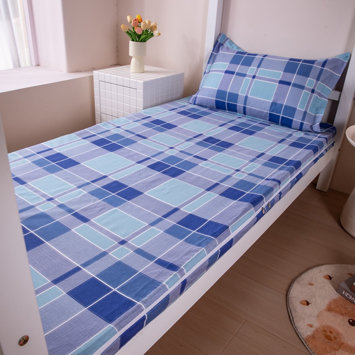 91家纺网 家纺一手货源 找家纺  凌云2025年新品全棉学生宿舍床垫套全包拉链式床笠单件纯棉床罩保护套 蓝绿格