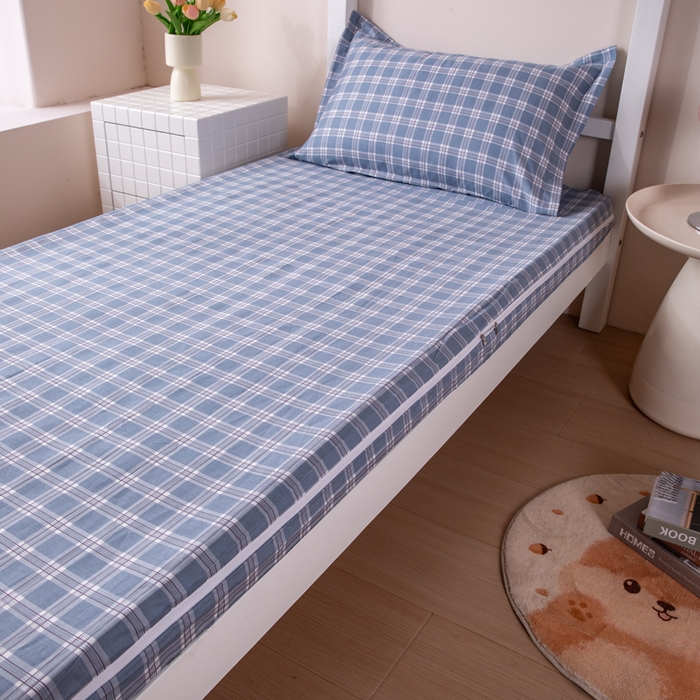 91家纺网 家纺一手货源 找家纺  凌云2025年新品全棉学生宿舍床垫套全包拉链式床笠单件纯棉床罩保护套 麦田蓝