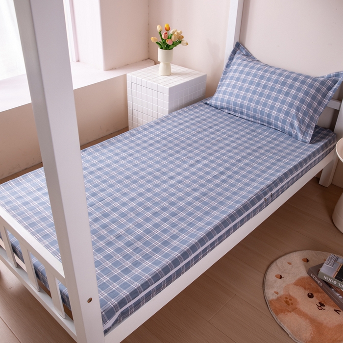 91家纺网 家纺一手货源 找家纺  凌云2025年新品全棉学生宿舍床垫套全包拉链式床笠单件纯棉床罩保护套 麦田蓝