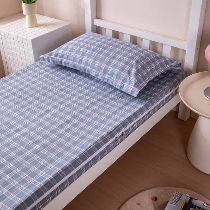 91家纺网 家纺一手货源 找家纺  凌云2025年新品全棉学生宿舍床垫套全包拉链式床笠单件纯棉床罩保护套 麦田蓝