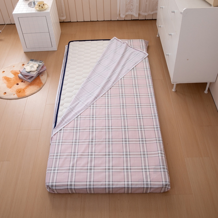 91家纺网 家纺一手货源 找家纺  凌云2025年新品全棉学生宿舍床垫套全包拉链式床笠单件纯棉床罩保护套 绮梦粉