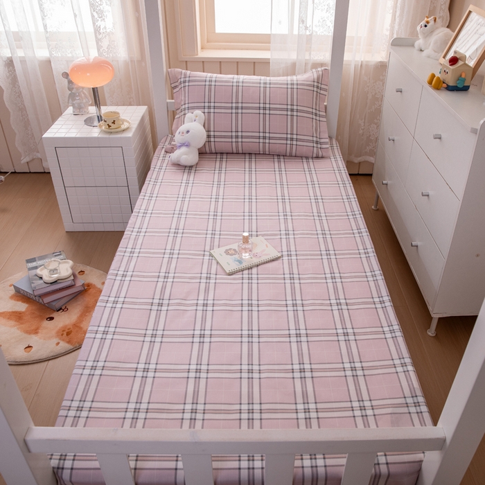 91家纺网 家纺一手货源 找家纺  凌云2025年新品全棉学生宿舍床垫套全包拉链式床笠单件纯棉床罩保护套 绮梦粉