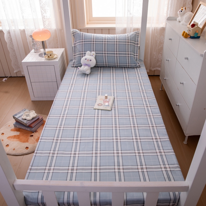 91家纺网 家纺一手货源 找家纺  凌云2025年新品全棉学生宿舍床垫套全包拉链式床笠单件纯棉床罩保护套 绮梦蓝