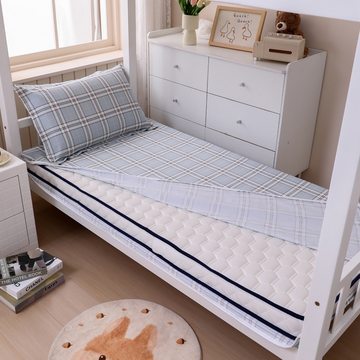 91家纺网 家纺一手货源 找家纺  凌云2025年新品全棉学生宿舍床垫套全包拉链式床笠单件纯棉床罩保护套 绮梦蓝