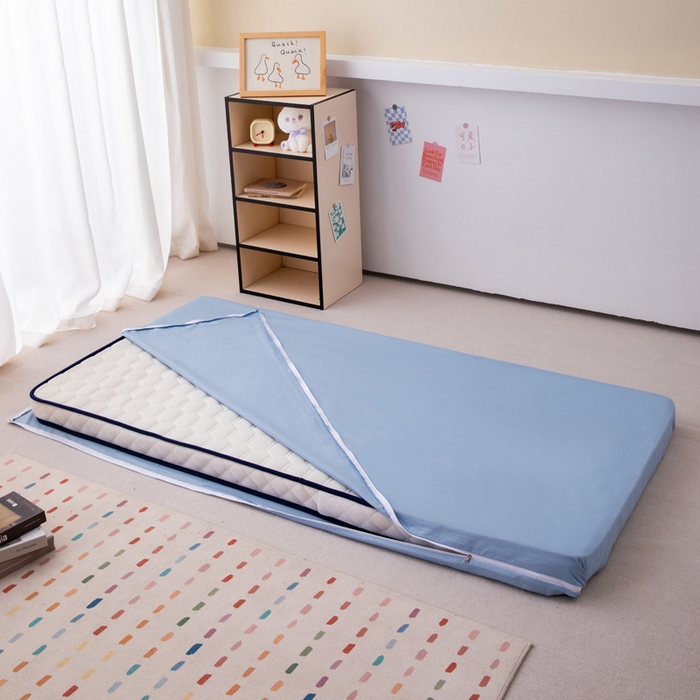 91家纺网 家纺一手货源 找家纺  凌云2025年新品全棉学生宿舍床垫套全包拉链式床笠单件纯棉床罩保护套 星空蓝