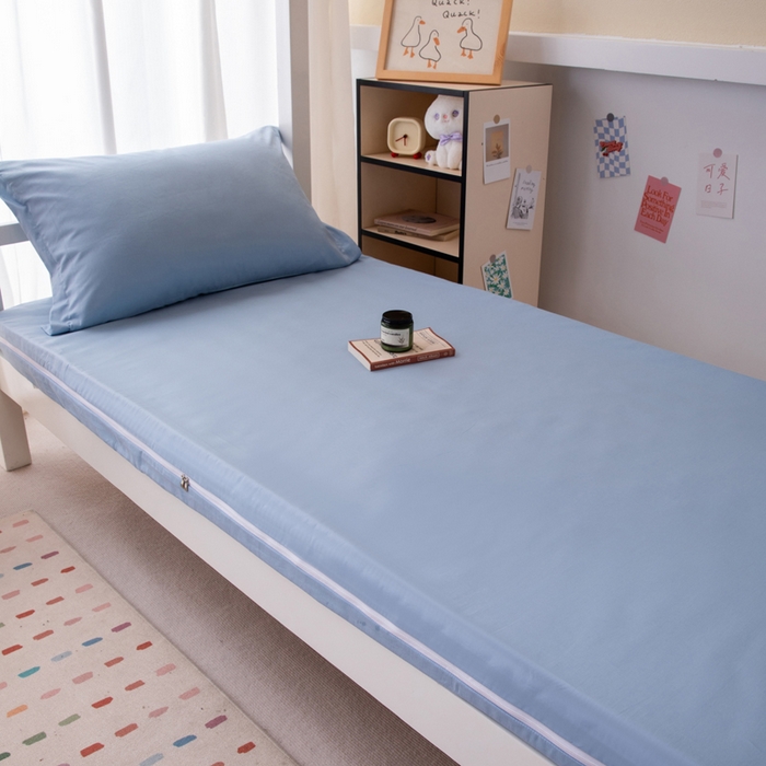 91家纺网 家纺一手货源 找家纺  凌云2025年新品全棉学生宿舍床垫套全包拉链式床笠单件纯棉床罩保护套 星空蓝